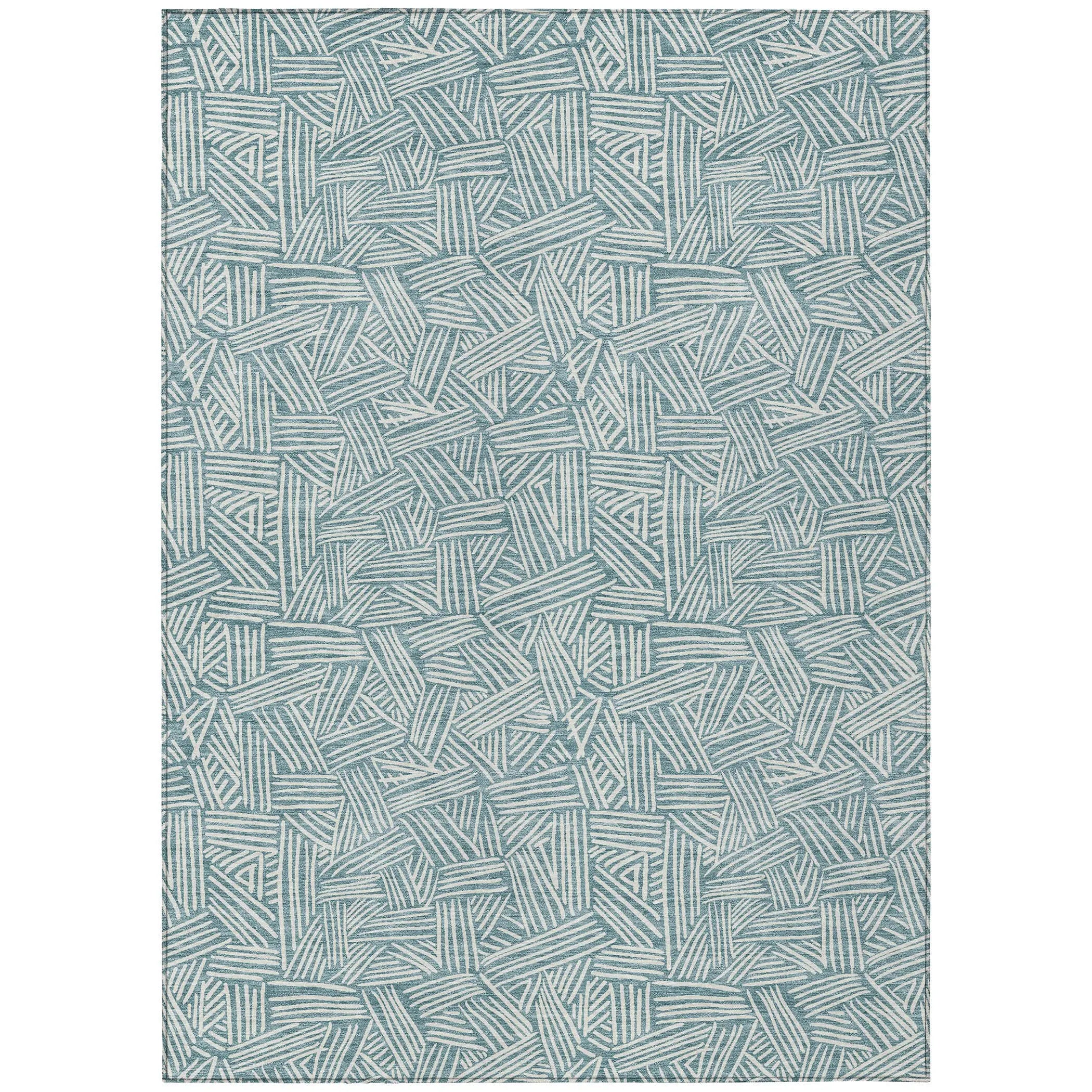 3' X 5' Teal Blue And Ivory Geometric Washable Indoor Outdoor Area Rug Homeroots Outdoor